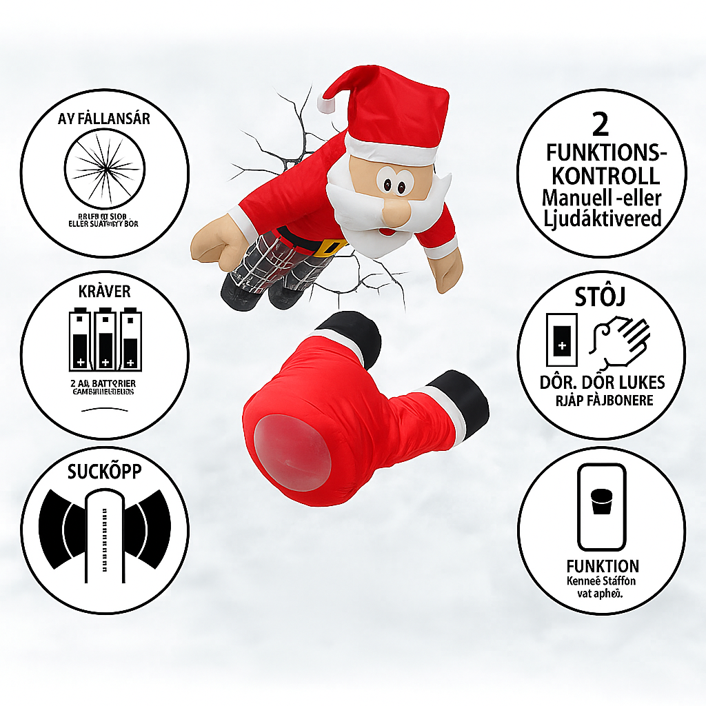 TomteKrasch™ – Jultomten och renar som kraschar genom fönstret dekoration